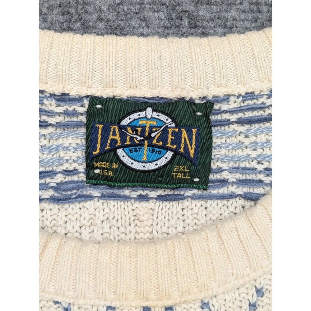 Jantzen 2XL Tall‎ Vintage Knit Sweater Diamond Pattern Crew Grandpa Thick Heavy